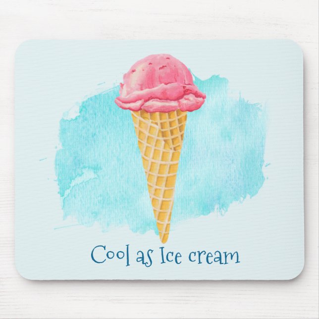 Cool As ice Cream Strawberry Cone Pun Mouse Pad (Front)
