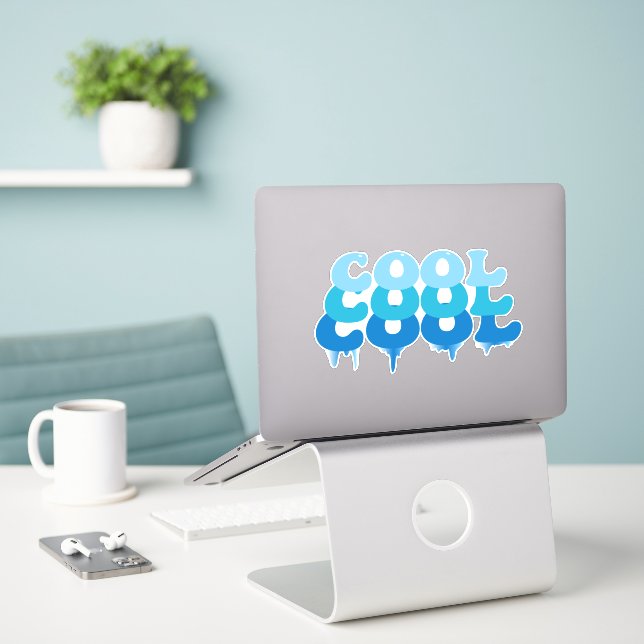 Cool As Ice, Melting Blue Fun  Sticker (Laptop On Desk)