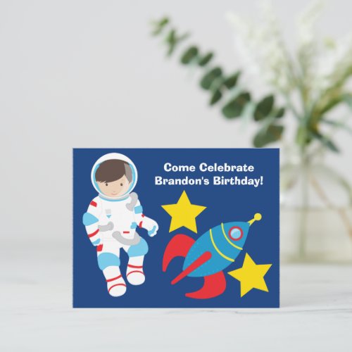 Cool Astronaut Boy Outer Space Kids Birthday Party Invitation