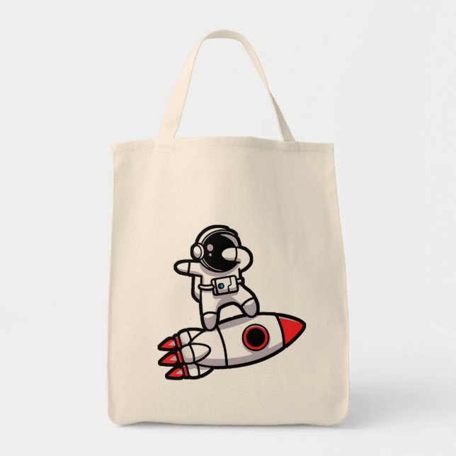 Cool Astronaut On The Rocket Tote Bag (Front)