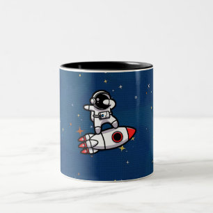 Cool Astronaut On The Rocket Two-Tone Coffee Mug