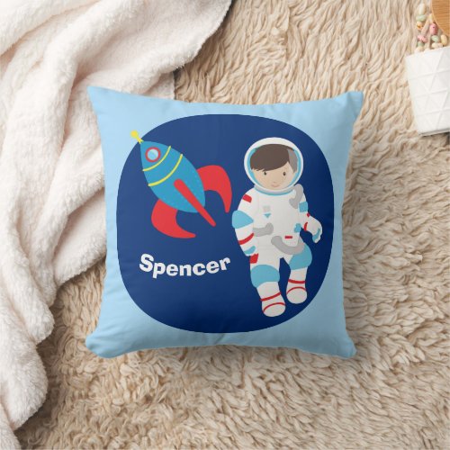 Cool Astronaut Outer Space Custom Kids Room Blue Throw Pillow