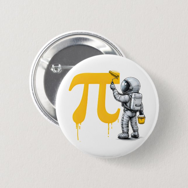 Cool Astronaut Painting Pi Symbol Pi Day  Button (Front & Back)