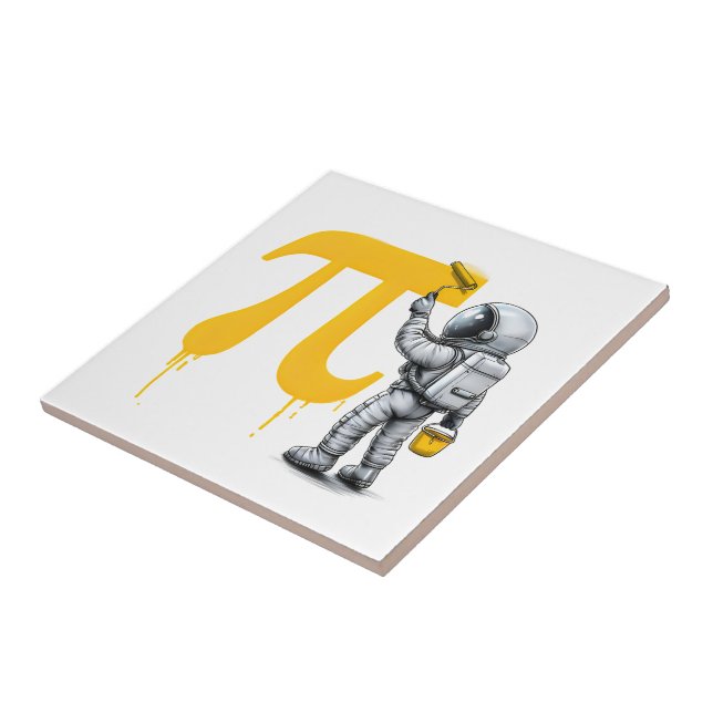 Cool Astronaut Painting Pi Symbol Pi Day  Ceramic Tile (Side)