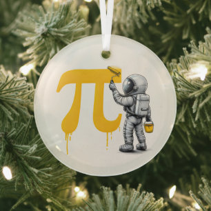 Cool Astronaut Painting Pi Symbol Pi Day Glass Ornament