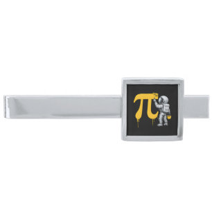 Cool Astronaut Painting Pi Symbol Pi Day Silver Finish Tie Bar