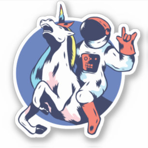 Cool Astronaut Riding Unicorn Rock Signal Funny Sticker