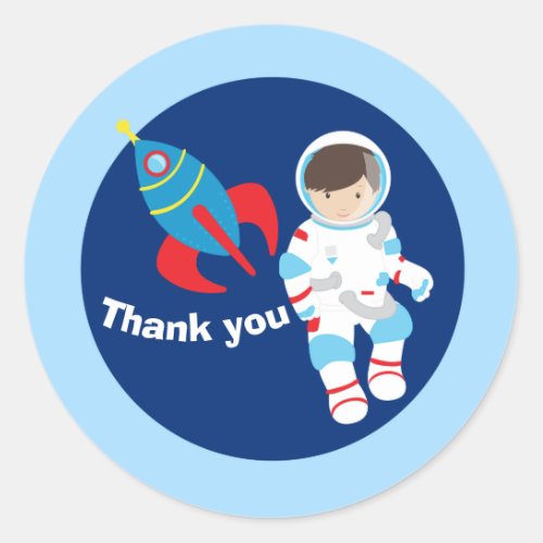 Cool Astronaut Rocket Ship Boys Birthday Party Classic Round Sticker