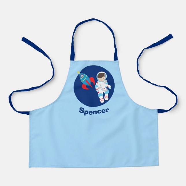 Cool Astronaut Rocket Ship Custom Kids Apron (Front)