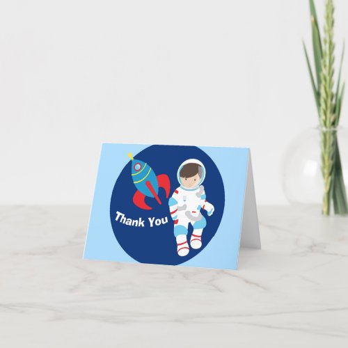 Cool Astronaut Rocket Ship Kids Thank You Card