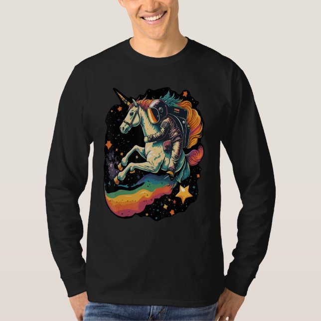 Cool Astronaut Spaceman Riding A Rainbow Unicorn I T-Shirt (Front)