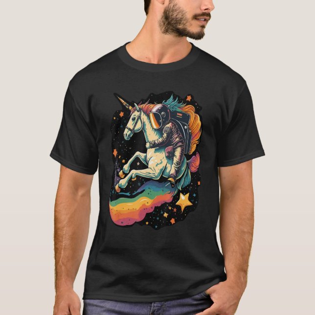 Cool Astronaut Spaceman Riding A Rainbow Unicorn I T-Shirt (Front)