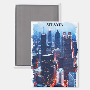 Cool Atlanta Georgia Skyline City View Watercolor Magnet
