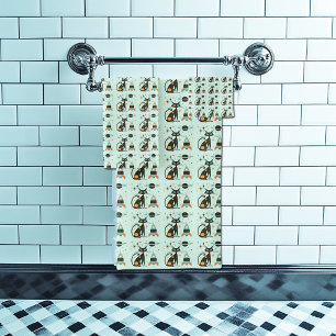 Cool Atomic Retro Cat Spaceship Saturn Stars Bath Towel Set