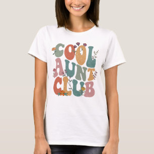 Cool aunt club, retro floral text, fun gift tee