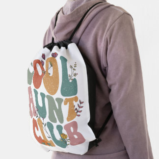 Cool aunt club, retro floral text, fun gift tee drawstring bag