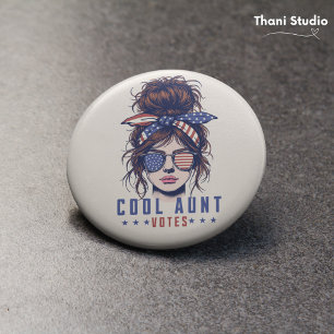 Cool Aunt Votes Vintage Messy Hair Lady Election Button