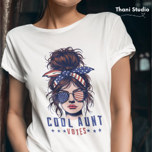 Cool Aunt Votes Vintage Messy Hair Lady Election T-Shirt