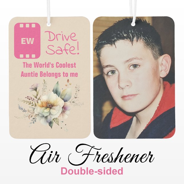 Cool Auntie add photo drive safe floral pink Air Freshener (Creator Uploaded)