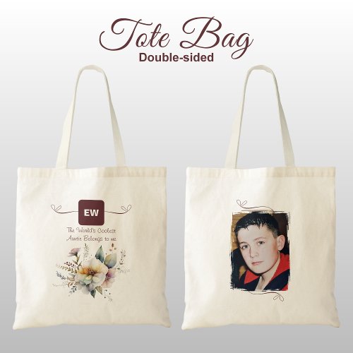 Cool Auntie add photo initials floral burgundy Tote Bag