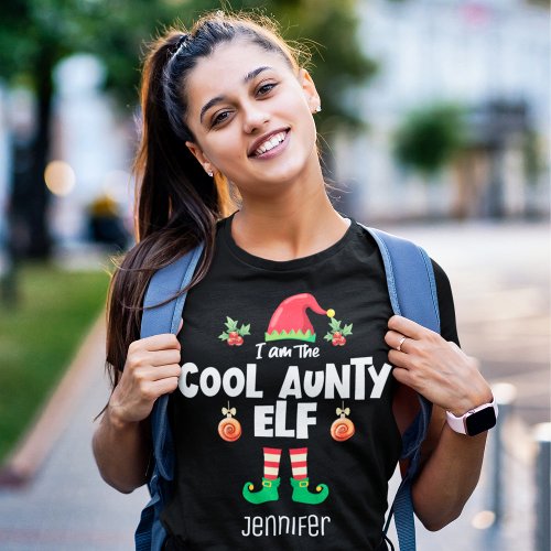Cool aunty elf family matching christmas name T_Shirt