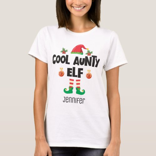 Cool aunty elf family matching christmas name T_Shirt