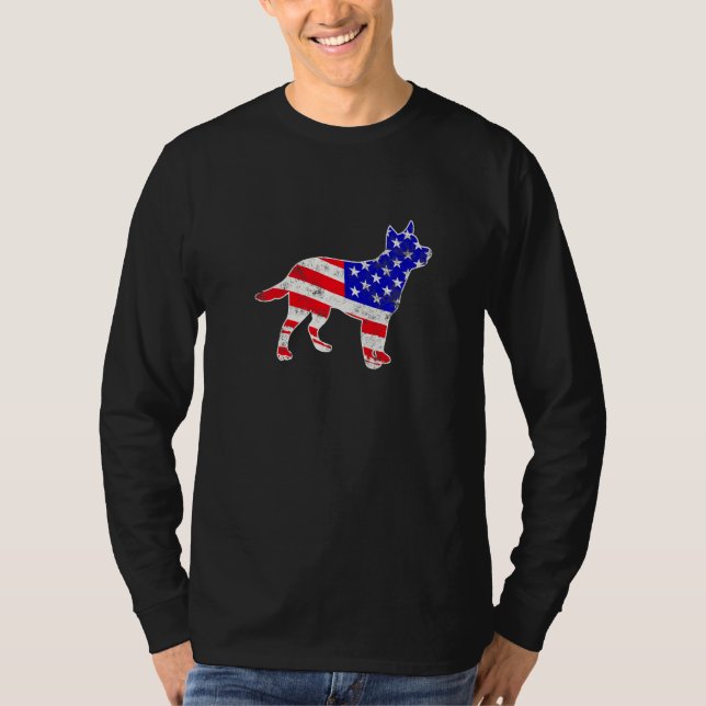 Cool Australian Cattle Dog Usa Flag Patriotic 4th  T-Shirt (Front)