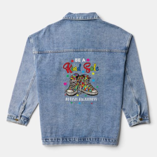 Cool Autism Awareness Be A Kind Sole Rainbow Sneak Denim Jacket