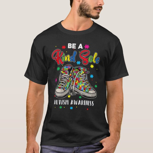 Cool Autism Awareness Be A Kind Sole Rainbow Sneak T-Shirt (Front)