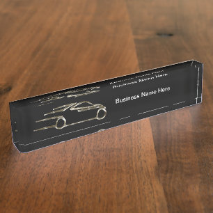 Cool Automotive Theme Silver Tone Car Desk Name Plate