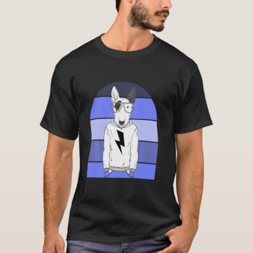 Cool Aviator Glasses Nerdy Bull Terrier Dog Retro T_Shirt
