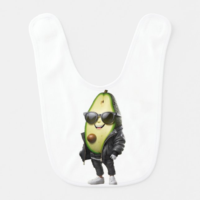 Cool Avocado Cartoon with Sunglasses Funny  Baby Bib (Front)