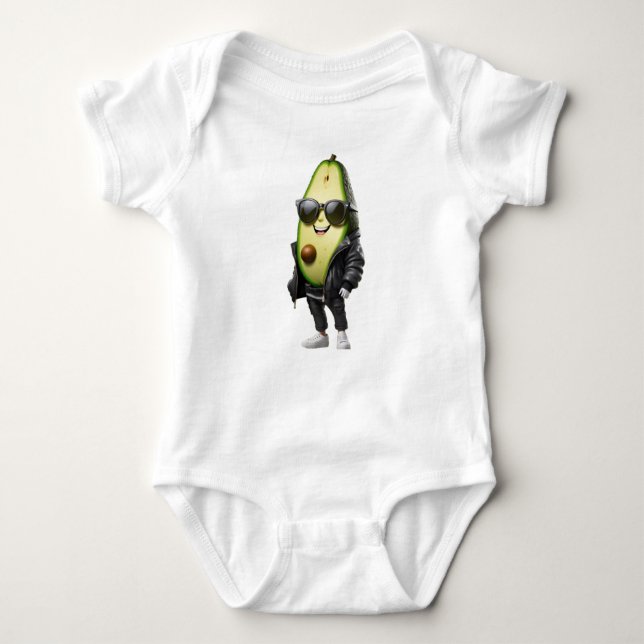 Cool Avocado Cartoon with Sunglasses Funny  Baby Bodysuit (Front)