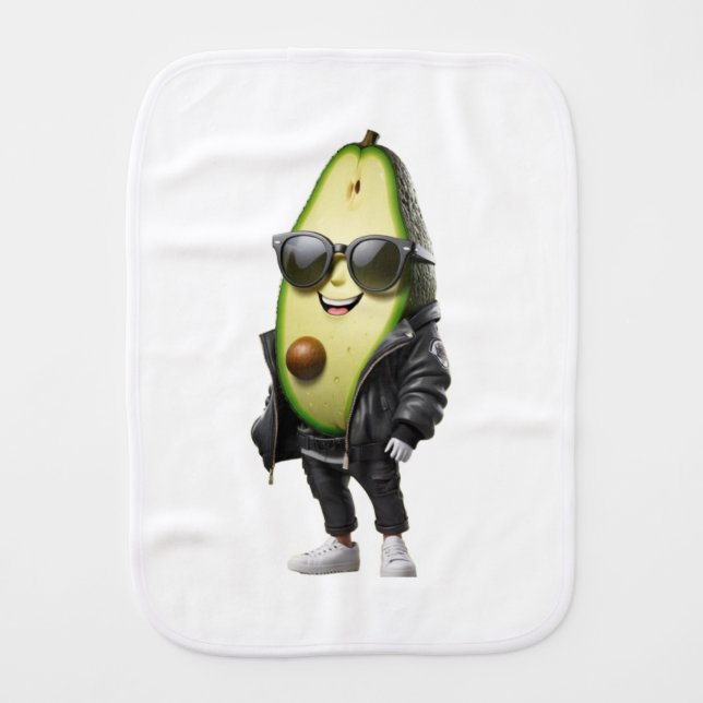 Cool Avocado Cartoon with Sunglasses Funny  Baby Burp Cloth (Front)