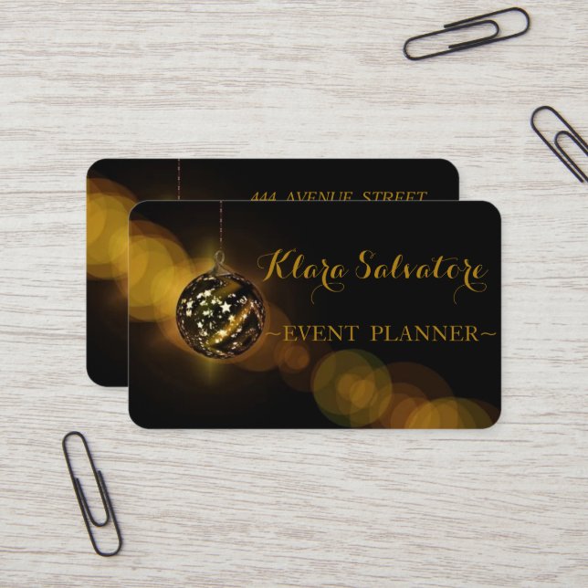 Cool Awesome Christmas Ball Gold Lighting  Business Card (Front/Back In Situ)
