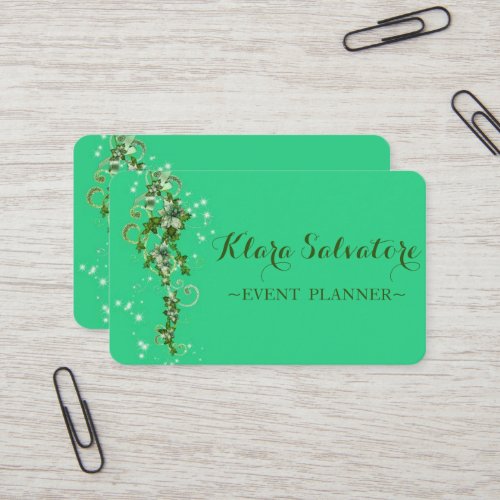 Cool Awesome Christmas Green Flowers  Business Card