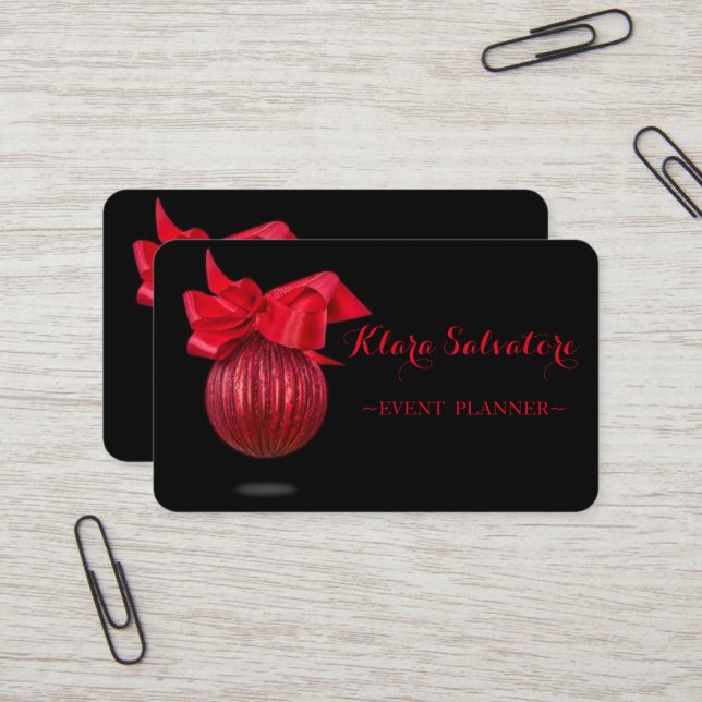 Cool Awesome Christmas Red Decoration Bow Business Card (Front/Back In Situ)