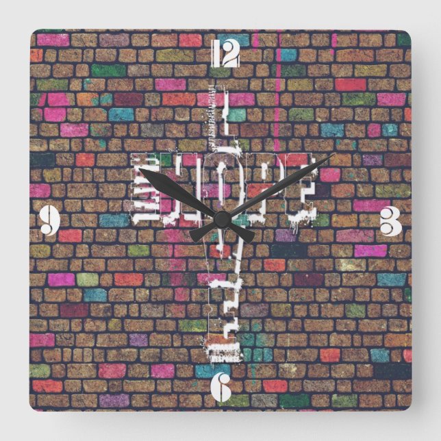Cool awesome Faith Love Hope graffiti words cross Square Wall Clock (Front)