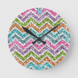 Cool awesome trendy bright colors chevron zigzag round clock