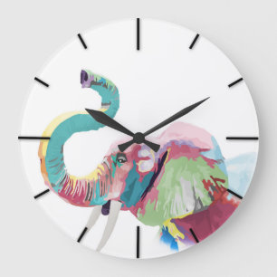 Cool awesome trendy colorful vibrant elephant large clock