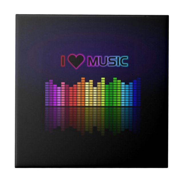 Cool awesome trendy "I Love Music" neon colours Ceramic Tile (Front)