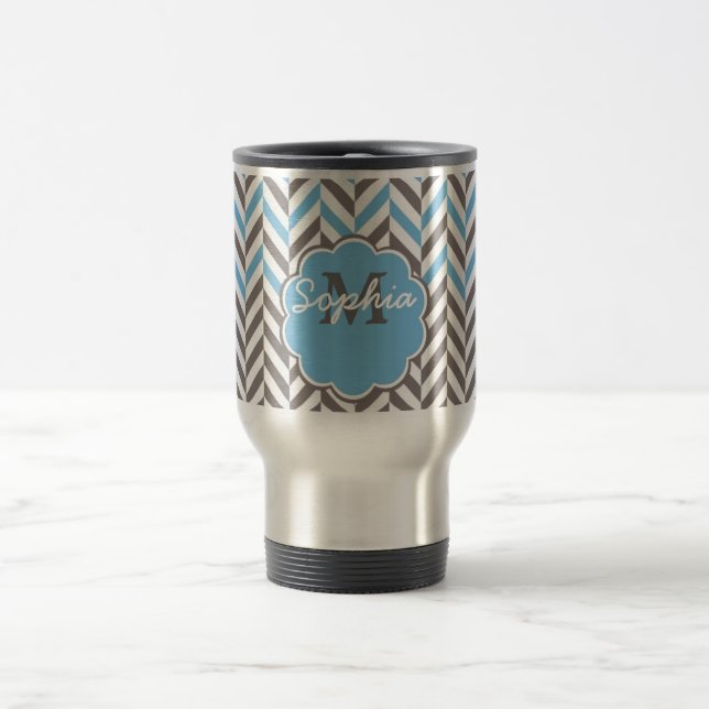 Cool awesome trendy monogram herringbone zigzag travel mug (Center)