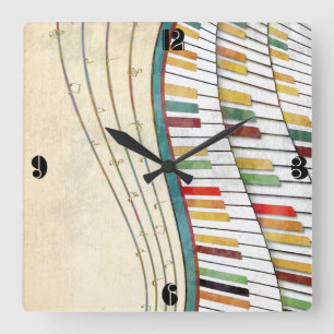 Cool awesome wavy piano retro colours antique square wall clock
