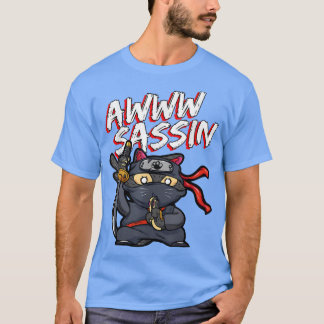 Cool AwwwSassin Samurai Cat Funny Ninja Cat Manga T-Shirt