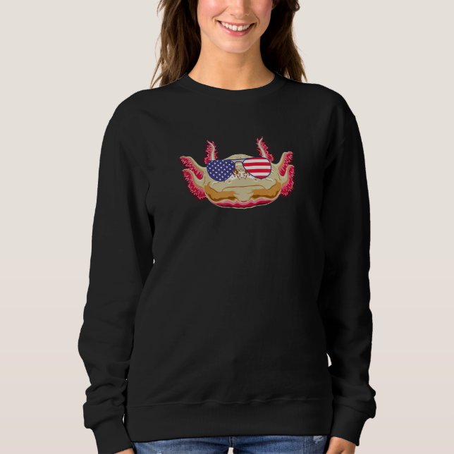 Cool Axolotl Wearing Usa Flag Sunglasses Us Americ Sweatshirt (Front)