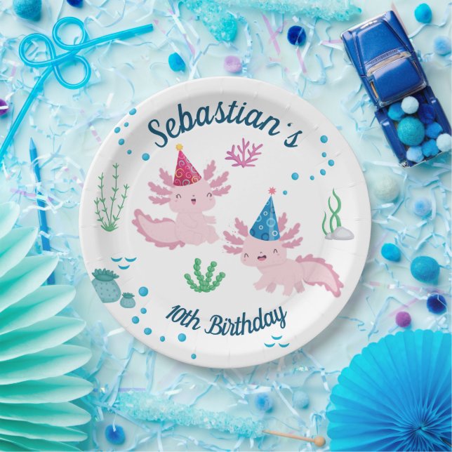 Cool Axolotl White Birthday Party  Paper Plates (Party)
