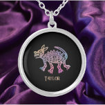 Cool Aztec Design Dog Silver Plated Necklace<br><div class="desc">Cool,  multicolored,  Aztec design dog.  Add your name to personalize.</div>