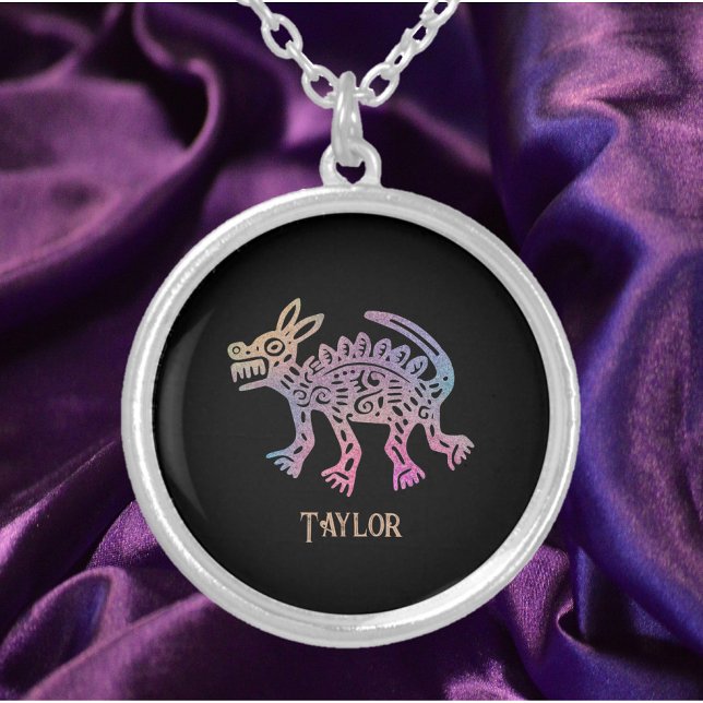 Cool Aztec Design Dog Silver Plated Necklace (Creator Uploaded)