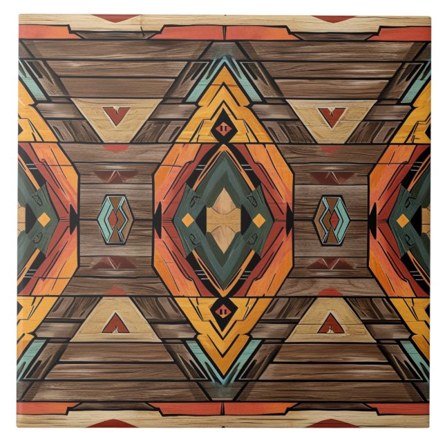 Cool Aztec faux wood  Ceramic Tile (Front)