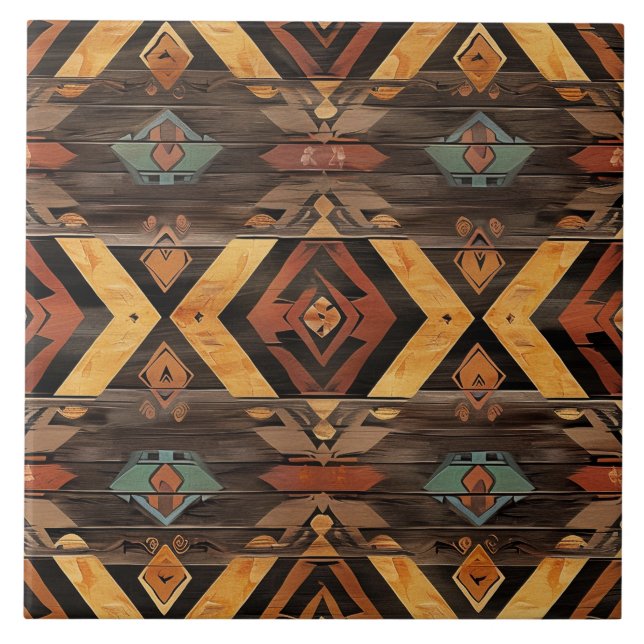 Cool Aztec faux wood  Ceramic Tile (Front)
